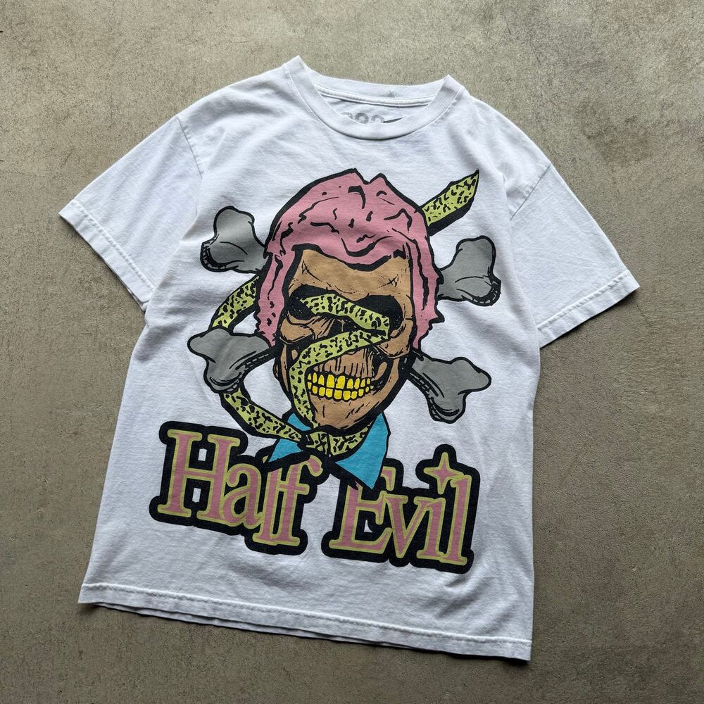 Mens 333 Half-Evil Skull Skeleton Fire Graphic Tee M